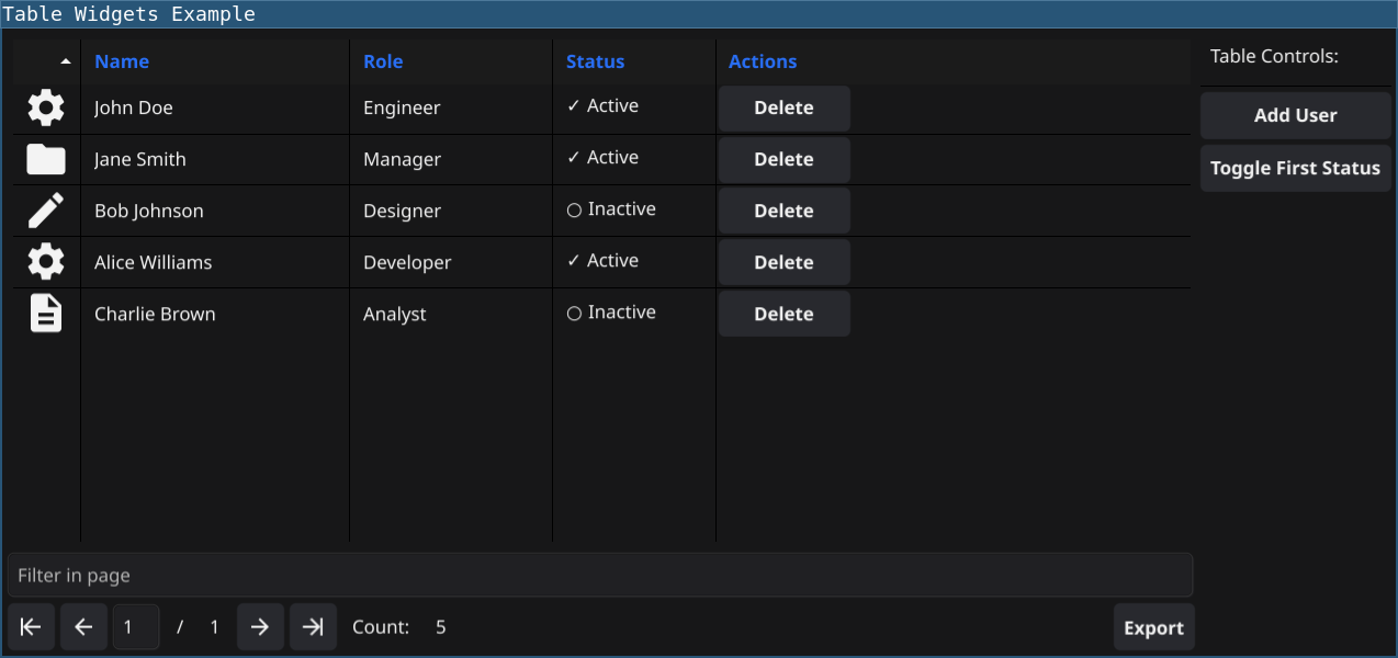 Table Widgets Screenshot